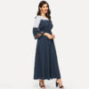Abaya Navy Floral Flare Sleeve Lace Applique Belted Maxi Dress - Image 5