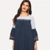 Abaya Navy Floral Flare Sleeve Lace Applique Belted Maxi Dress - Image 6
