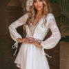 Backless Cut Out Organza V Neck Long Sleeves Mini Dress