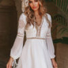 Backless Cut Out Organza V Neck Long Sleeves Mini Dress - Image 2