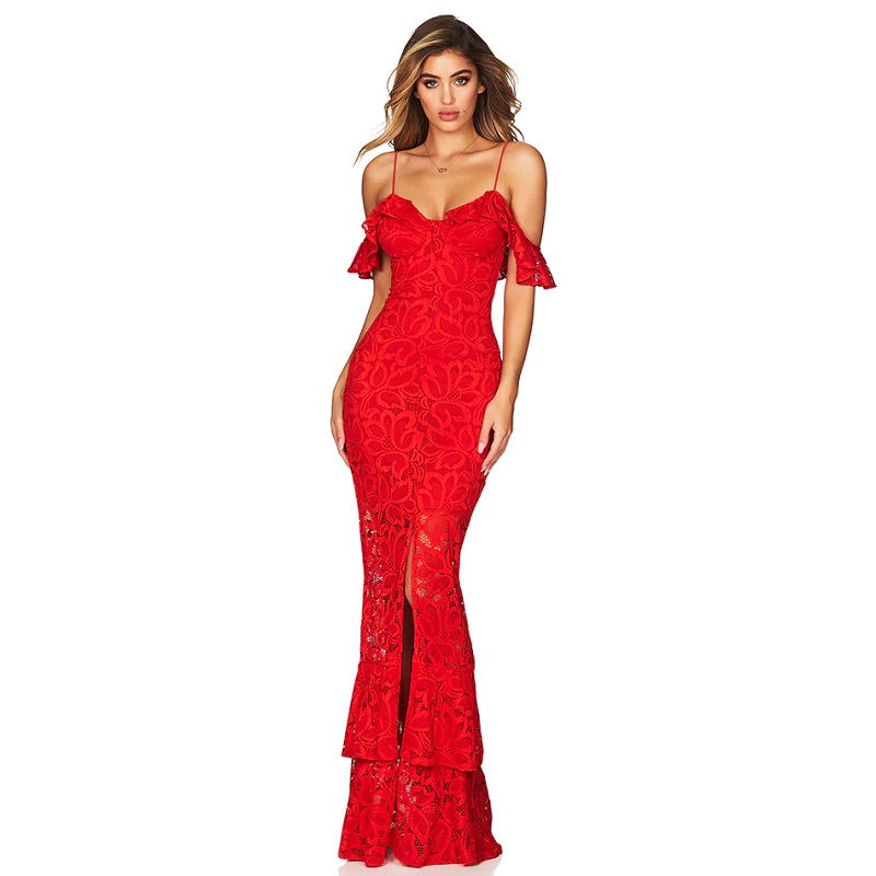 Bandage Sexy Lace Spaghetti Strap Long Evening Party Celebrity Dress