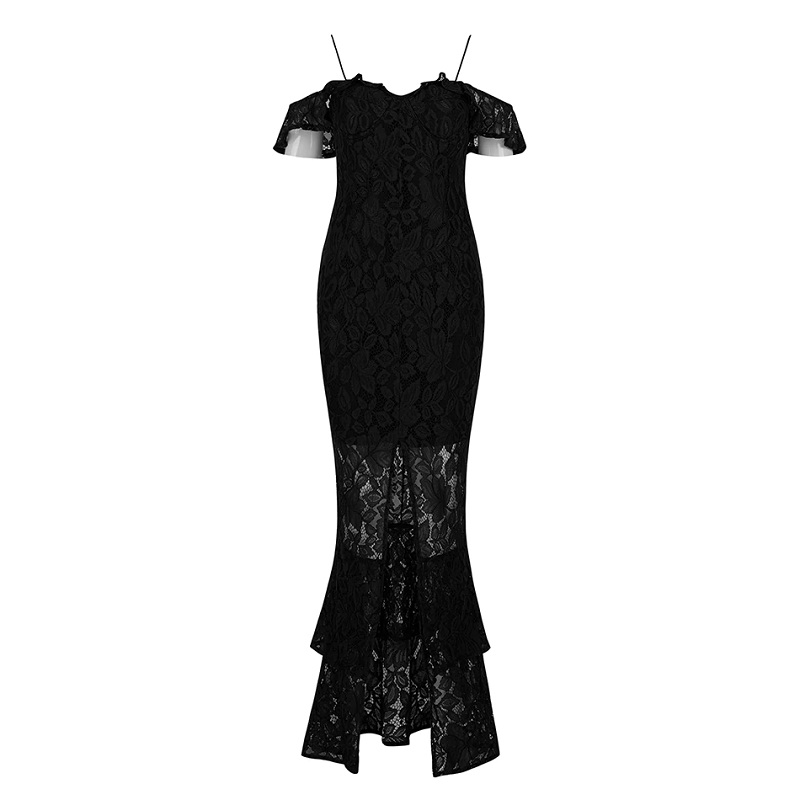 Bandage Sexy Lace Spaghetti Strap Long Evening Party Celebrity Dress - Image 4