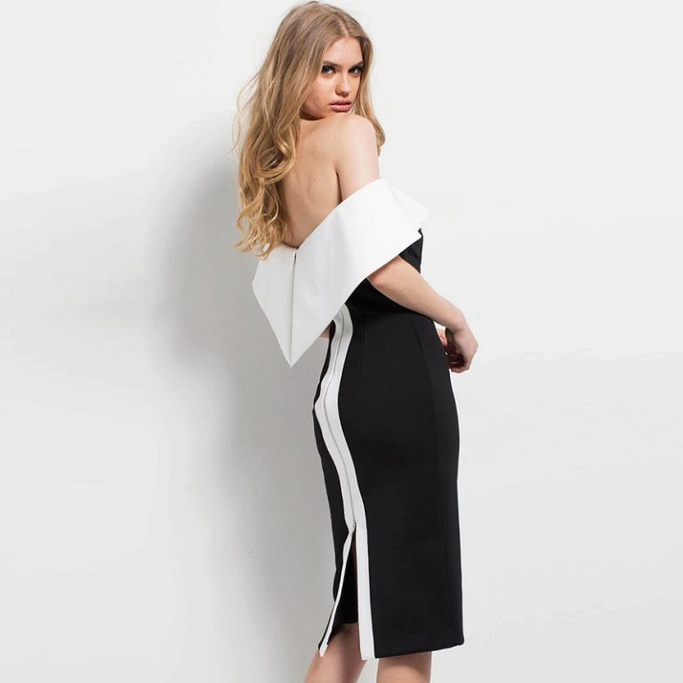 Bandage Sexy Slash Neck Bodycon Celebrity Dress - Image 2