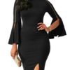 Bateau Neckline Zipper Split Sexy Bell Sleeves Mini Dress