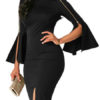 Bateau Neckline Zipper Split Sexy Bell Sleeves Mini Dress - Image 3