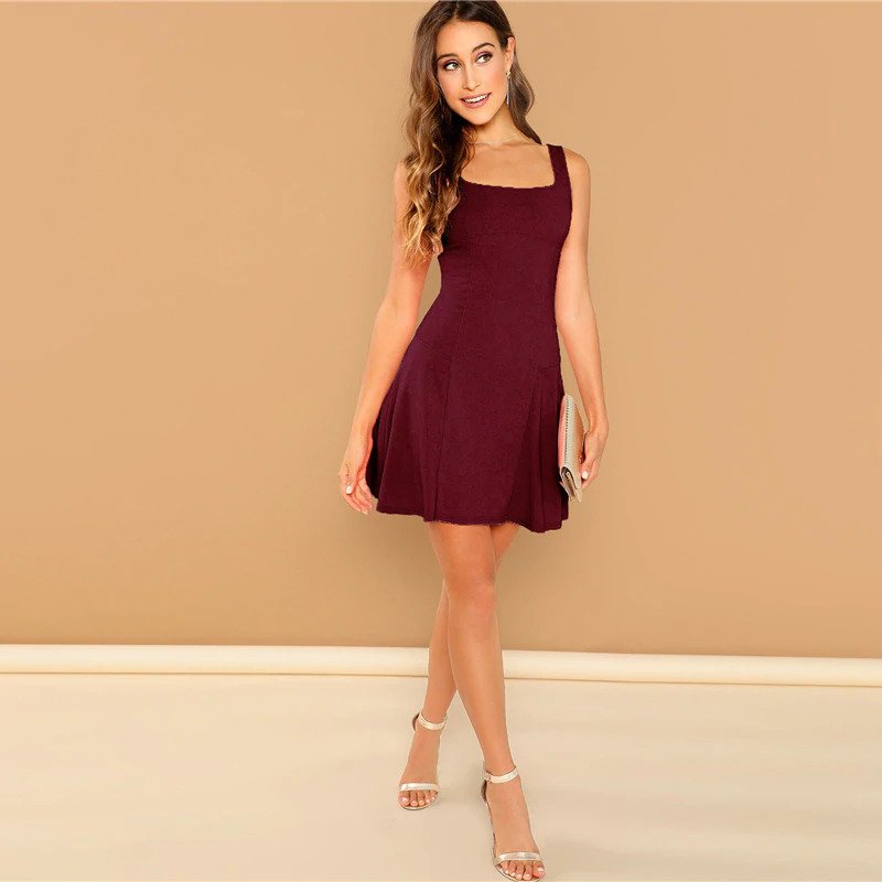 Black Fit And Flare Solid Dress Elegant Straps Sleeveless Plain A Line Dresses - Image 11