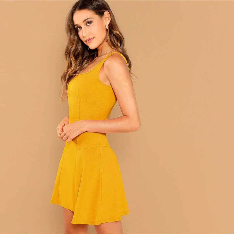 Black Fit And Flare Solid Dress Elegant Straps Sleeveless Plain A Line Dresses - Image 19