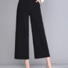 Black Wide Leg Cropped Pants Trousers For Women