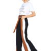 Black Wide Leg Trousers Women Striped Sash Pants