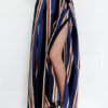 Blue Wide Leg Pants Women's High Waist Drawstring Split Casual Pants