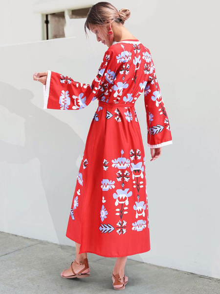 Boho V Neck Tassels Printed Dress - Image 4