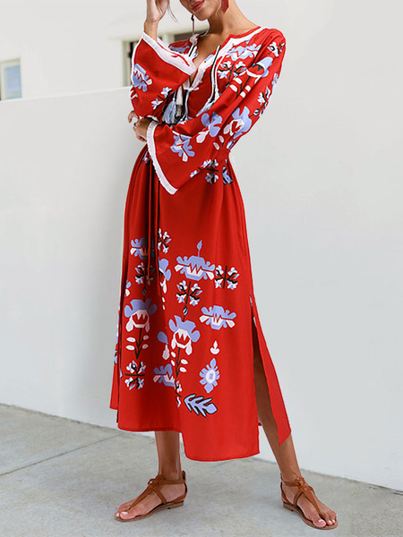 Boho V Neck Tassels Printed Dress - Image 3