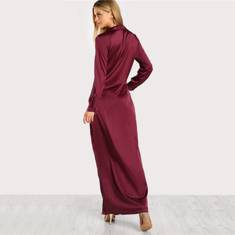 Burgundy Sexy Party Dress Satin Front Twist Wrap Dress - Image 2