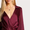 Burgundy Sexy Party Dress Satin Front Twist Wrap Dress - Image 5