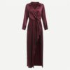 Burgundy Sexy Party Dress Satin Front Twist Wrap Dress - Image 6
