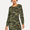 Camo Shift Round Neck Cotton Blend Sweat shirt Dress