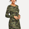 Camo Shift Round Neck Cotton Blend Sweat shirt Dress - Image 2