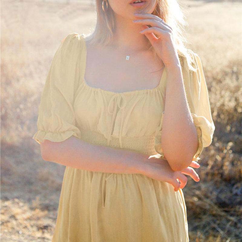 Casual High Waist Lace up Square Collar Mini Dress