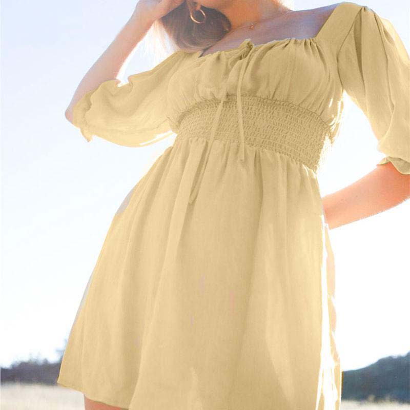Casual High Waist Lace up Square Collar Mini Dress - Image 3