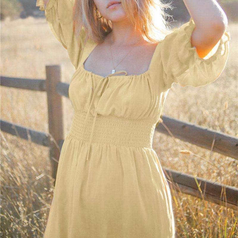 Casual High Waist Lace up Square Collar Mini Dress - Image 5