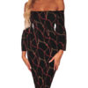 Chain Printed Off The Shoulder Long Sleeves Mini Dress - Image 3