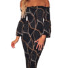 Chain Printed Off The Shoulder Long Sleeves Mini Dress
