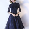 Cocktail High Collar Sash Lace Applique Beaded wedding guest dress - Image 2