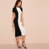 Colorblock Bodycon Pencil Midi Dress Without Belt - Image 4