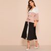 Colorblock Scalloped Trim Abaya Pink Deep V Neck Dress