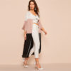 Colorblock Scalloped Trim Abaya Pink Deep V Neck Dress - Image 3