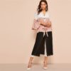 Colorblock Scalloped Trim Abaya Pink Deep V Neck Dress - Image 4