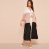 Colorblock Scalloped Trim Abaya Pink Deep V Neck Dress - Image 5
