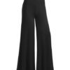 Cotton Black Pants Women's High Rise Ruffled Elastic Wide Leg Pants