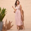 Elegant Criss-cross Wrap Lace Double V Neck Long Party Dress - Image 3