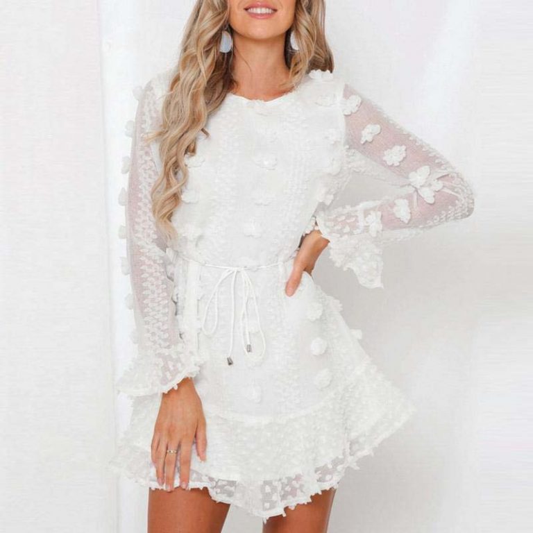 Elegant Lace up Long Sleeve Party Dress