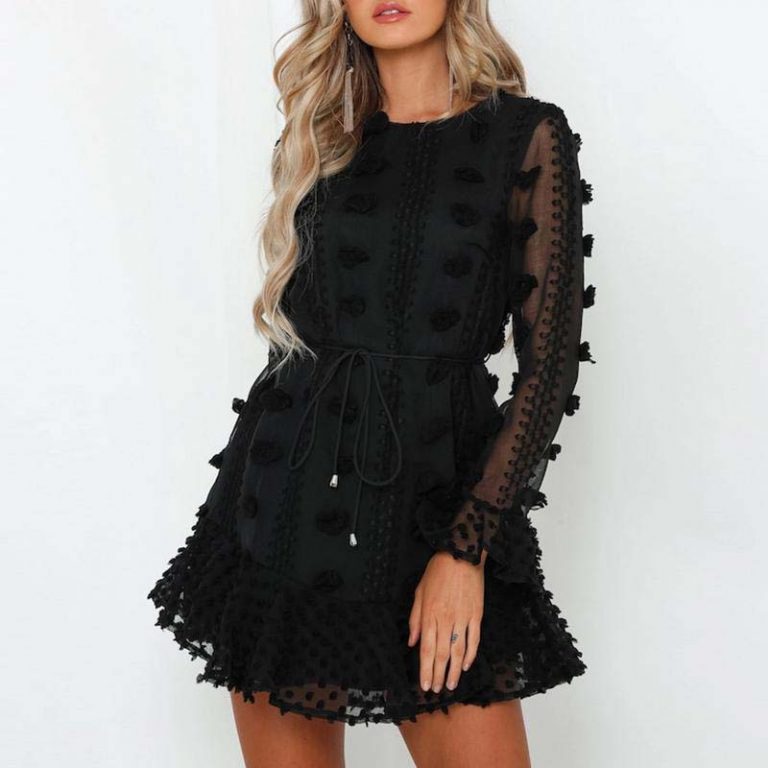Elegant Lace up Long Sleeve Party Dress - Image 5