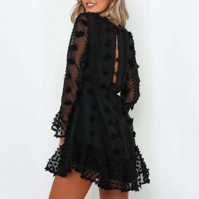 Elegant Lace up Long Sleeve Party Dress - Image 6