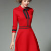 Embellished Collar Half Sleeve Slim Fit Flare Dress With Bow
