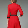 Embellished Collar Half Sleeve Slim Fit Flare Dress With Bow - Image 3