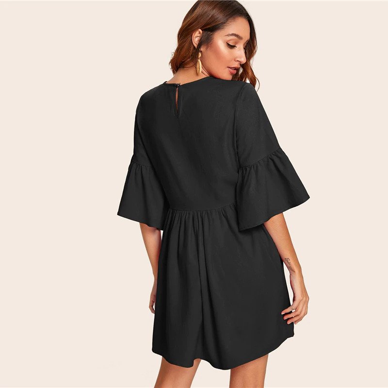 Embroidered Floral Flounce Sleeve Smock Boho Dress - Image 12