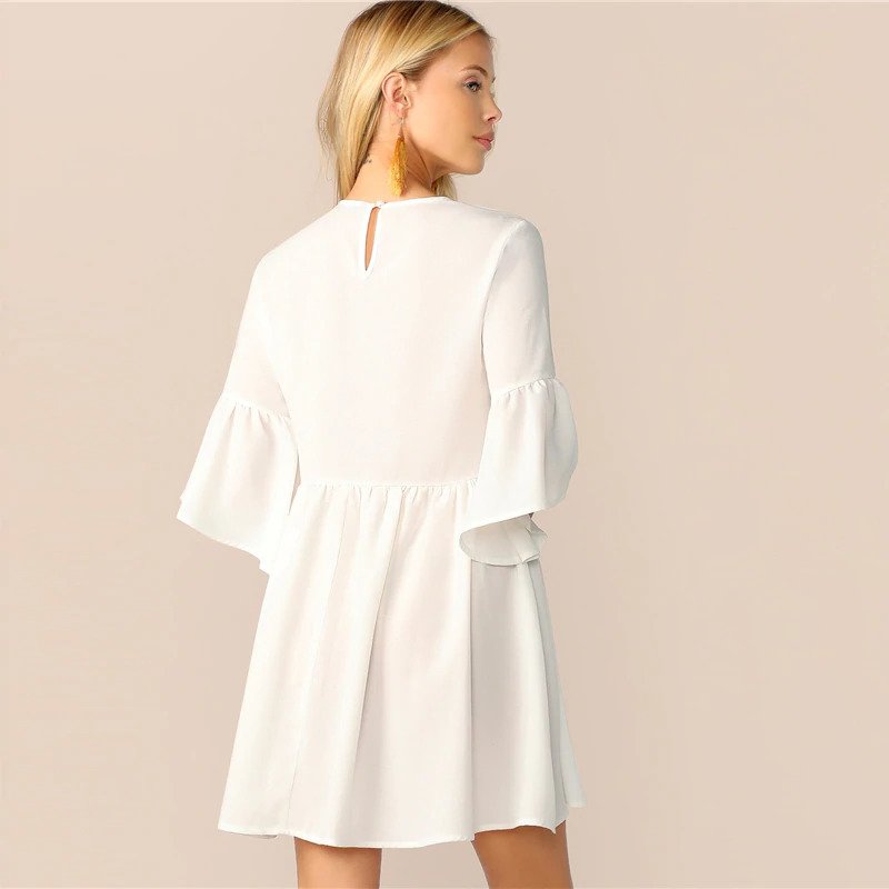 Embroidered Floral Flounce Sleeve Smock Boho Dress - Image 2