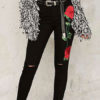 Embroidered Rose Skinny High Waisted Denim Jeans