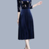 Embroidered Velour Pleated Women's Midi Dress - Image 2