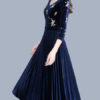 Embroidered Velour Pleated Women's Midi Dress - Image 4