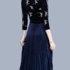 Embroidered Velour Pleated Women's Midi Dress - Image 3