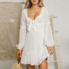Fashion Polka Dot Chiffon Mini Dress Long Sleeve Bow - Image 2