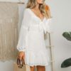 Fashion Polka Dot Chiffon Mini Dress Long Sleeve Bow - Image 4