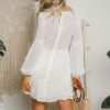 Fashion Polka Dot Chiffon Mini Dress Long Sleeve Bow - Image 6