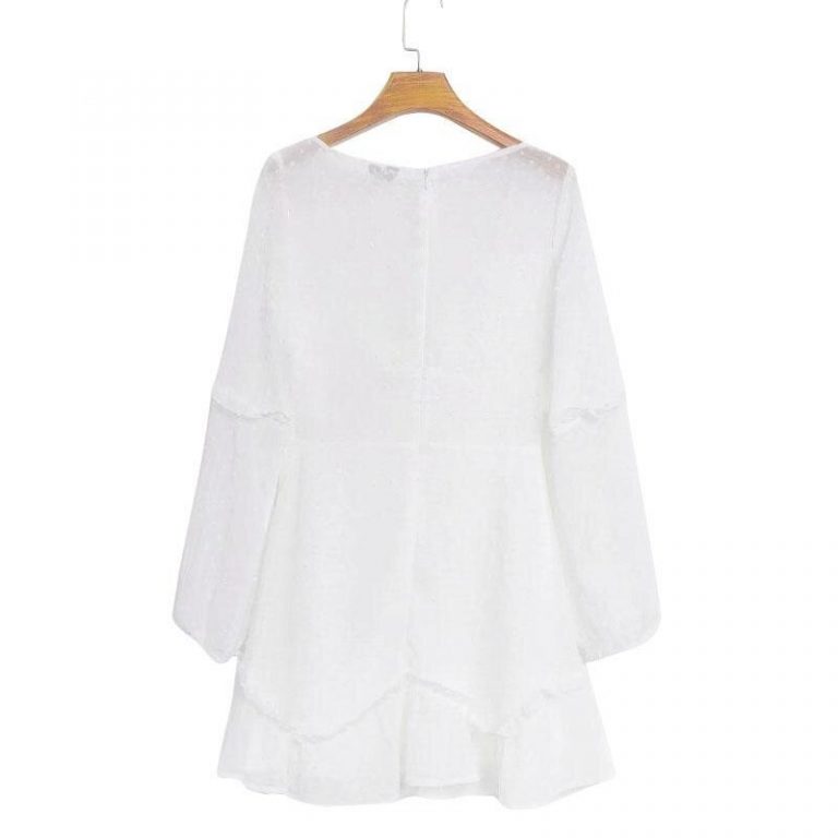 Fashion Polka Dot Chiffon Mini Dress Long Sleeve Bow - Image 8