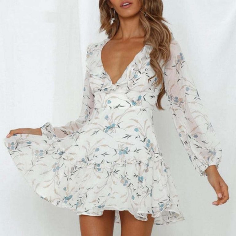 Fashion V Neck Backless Chiffon Short Dress - Image 2